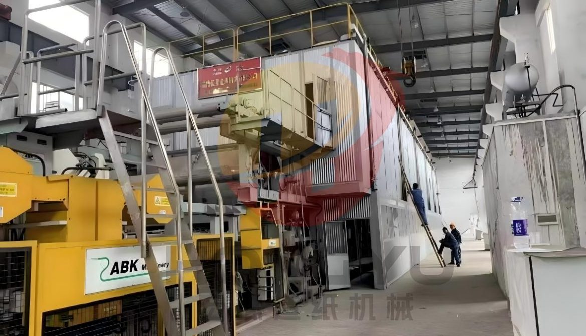 High-speed Crescent Former tissue paper making machine in a modern Chinese paper machinery factory